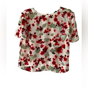 Rag & Bone Red Floral Velvet Detail Sheer Blouse